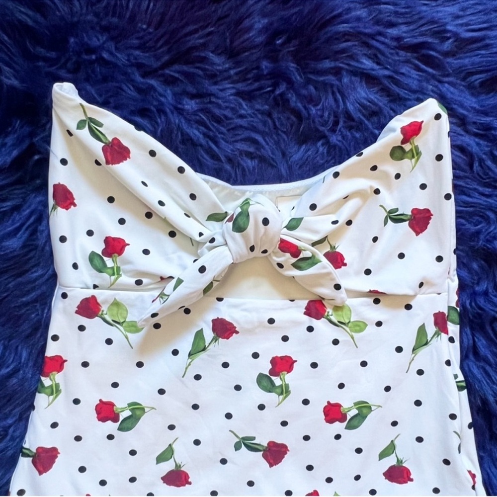 New! Onia “Marie” Polka Dot Rose Print Tie Front Cutout One Piece Swimsuit - Picture 3 of 8